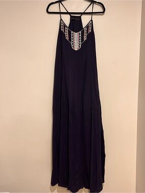 Zara | Beaded maxi dress navy blue Women’s size L Racerback flowy southwest
